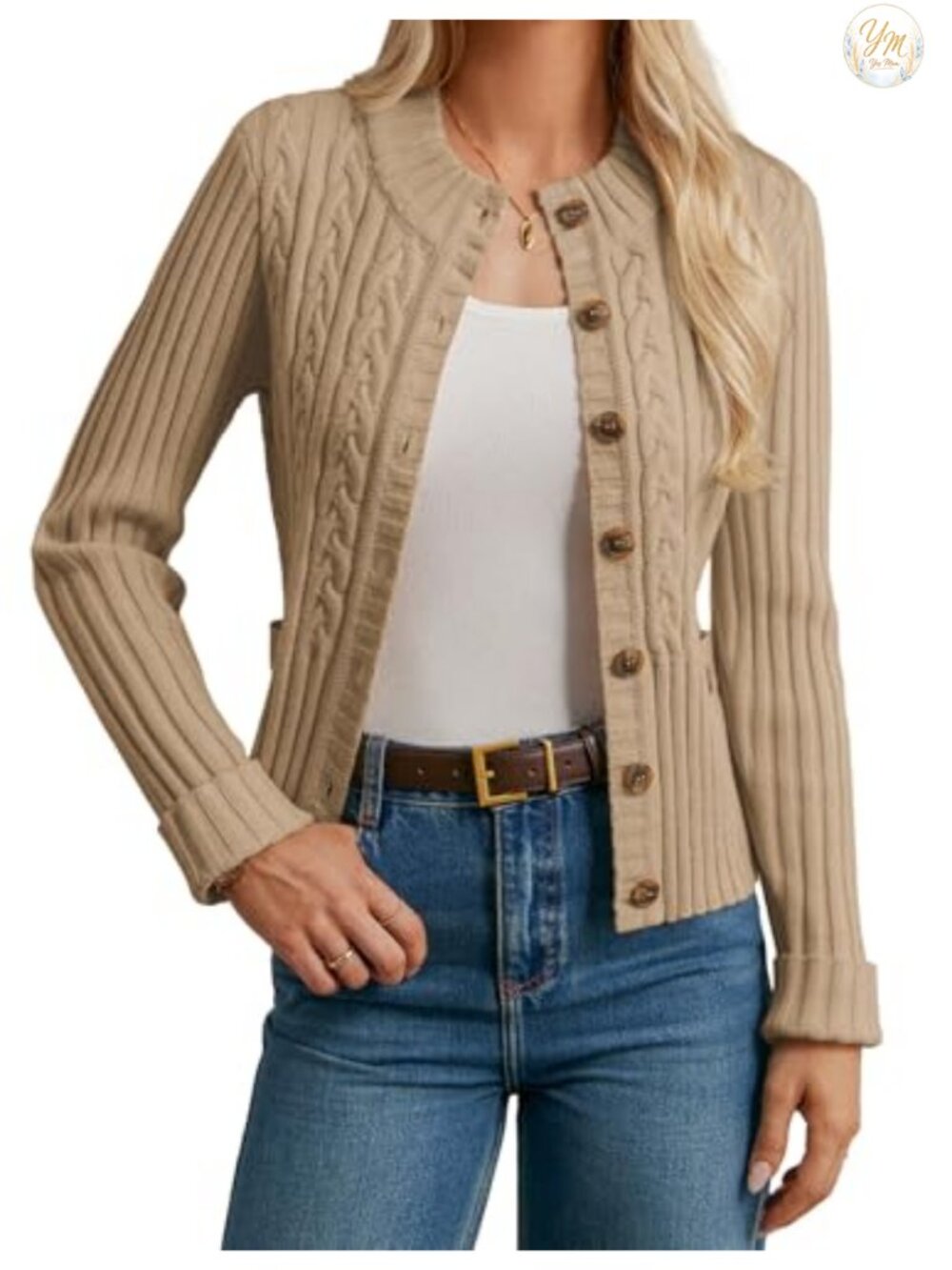Women's Button Up Cable Knit Cardigan Sweater Cropped Chunky Winter